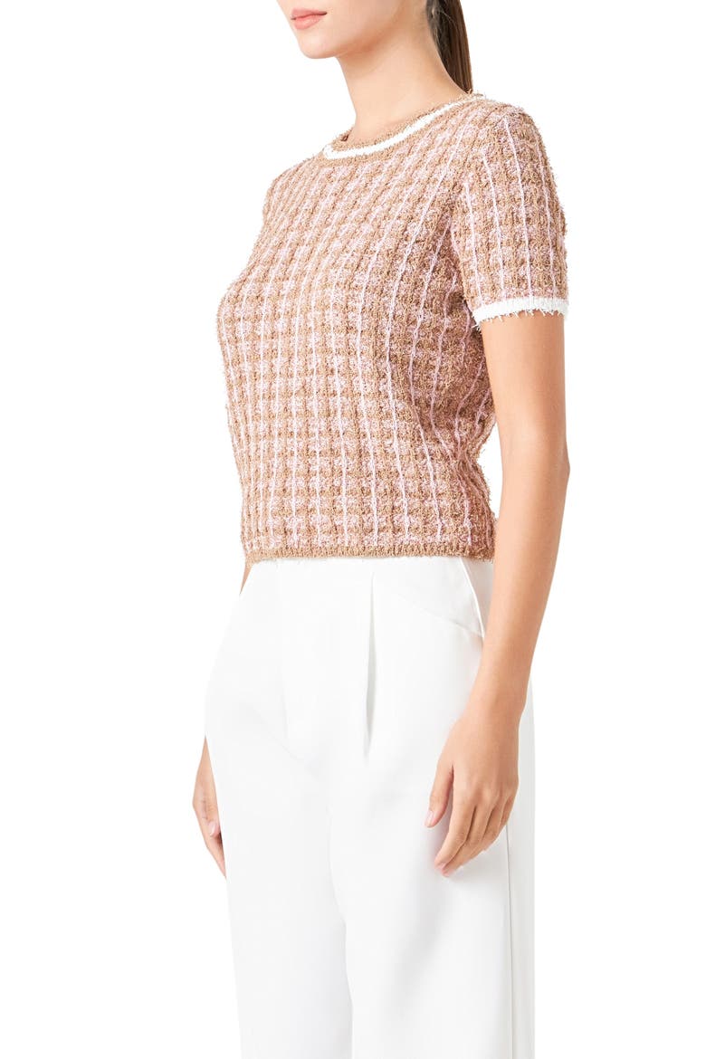 Check Tweed Sweater, Alternate, color, CAMEL/ PINK