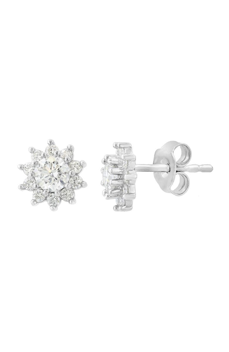 EFFY Sterling Silver Lab Grown Diamond Floral Stud Earrings, Alternate, color, Silver