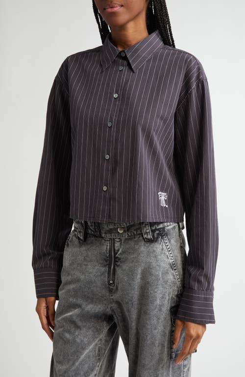 Acne Studios Satai Stripe Crop Organic Cotton Poplin Button-up Shirt In Purple