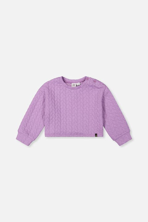 Jacquard Diamond Quilted Button Shoulder Sweatshirt