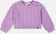 Deux par Deux Jacquard Diamond Quilted Button Shoulder Sweatshirt