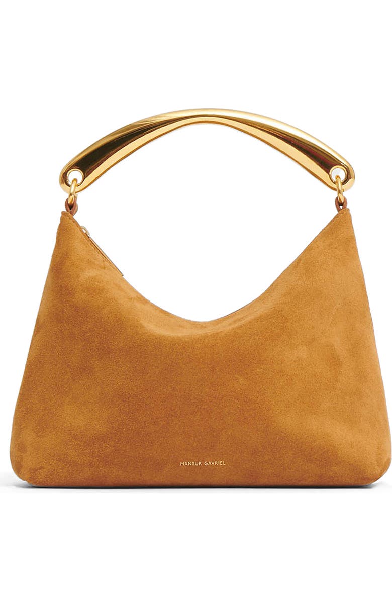 Mansur Gavriel Hera Suede Metal Top Handle Bag, Main, color, Caramel