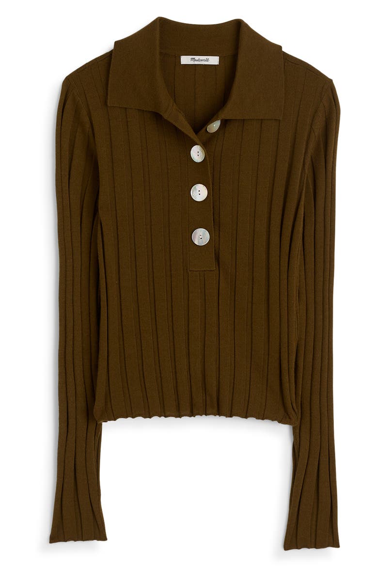 Merino Wool & Silk Polo Sweater, Alternate, color, BRONZED OLIVE
