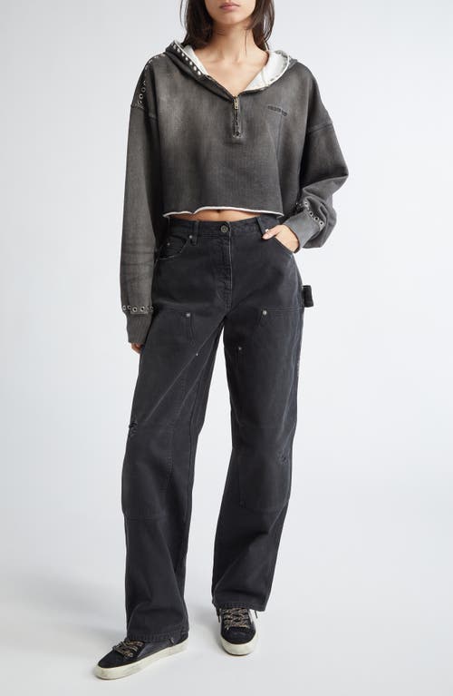 Golden Goose Journey Grommet Crop Half Zip Cotton Hoodie In Dark Anthracite