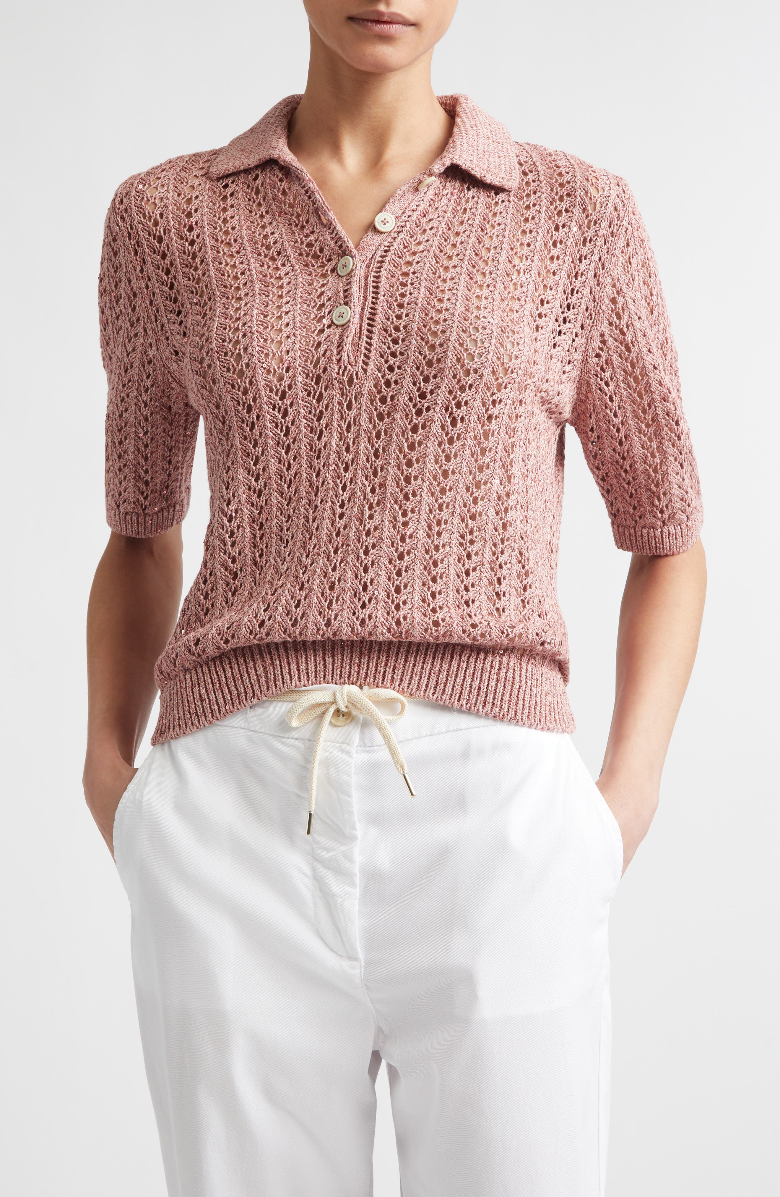 Open Stitch Cotton & Linen Blend Polo - image 3