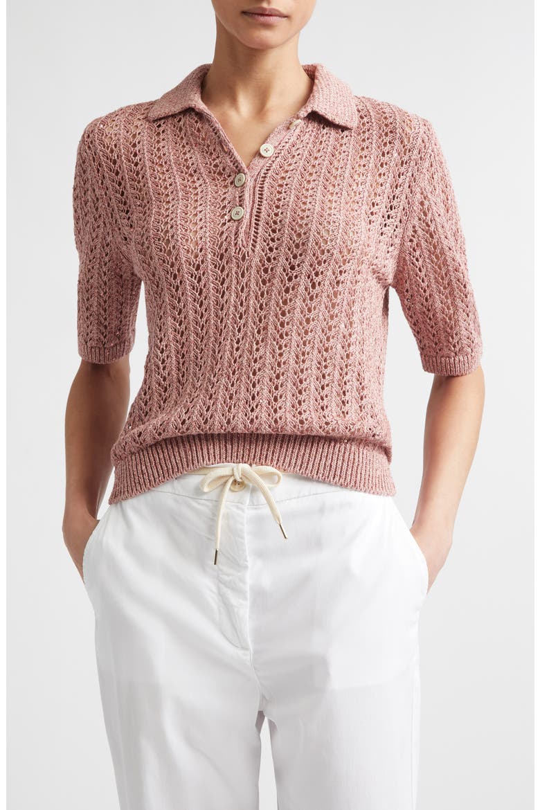 Open Stitch Cotton & Linen Blend Polo, Main, color, 174 RASPBERRY