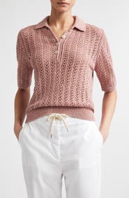 Eleventy Open Stitch Cotton & Linen Blend Polo