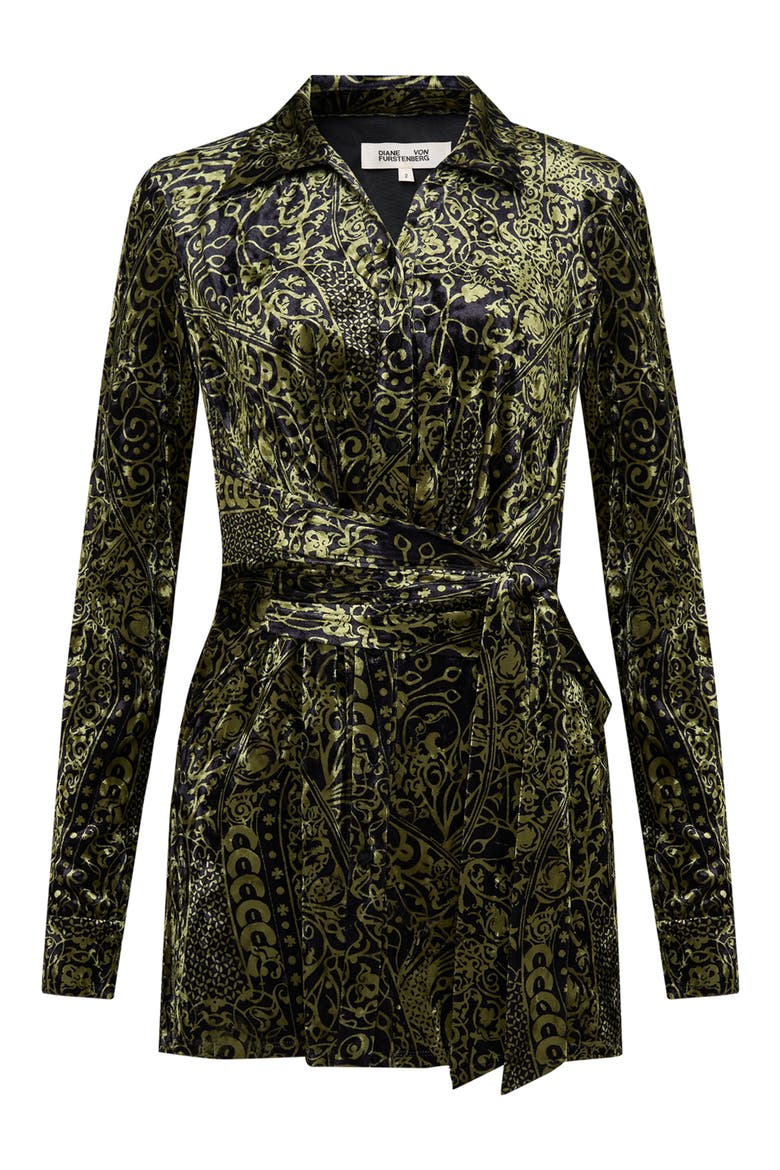 Lagarde Paisley Velvet Wrap Front Top, Alternate, color, LACED UP
