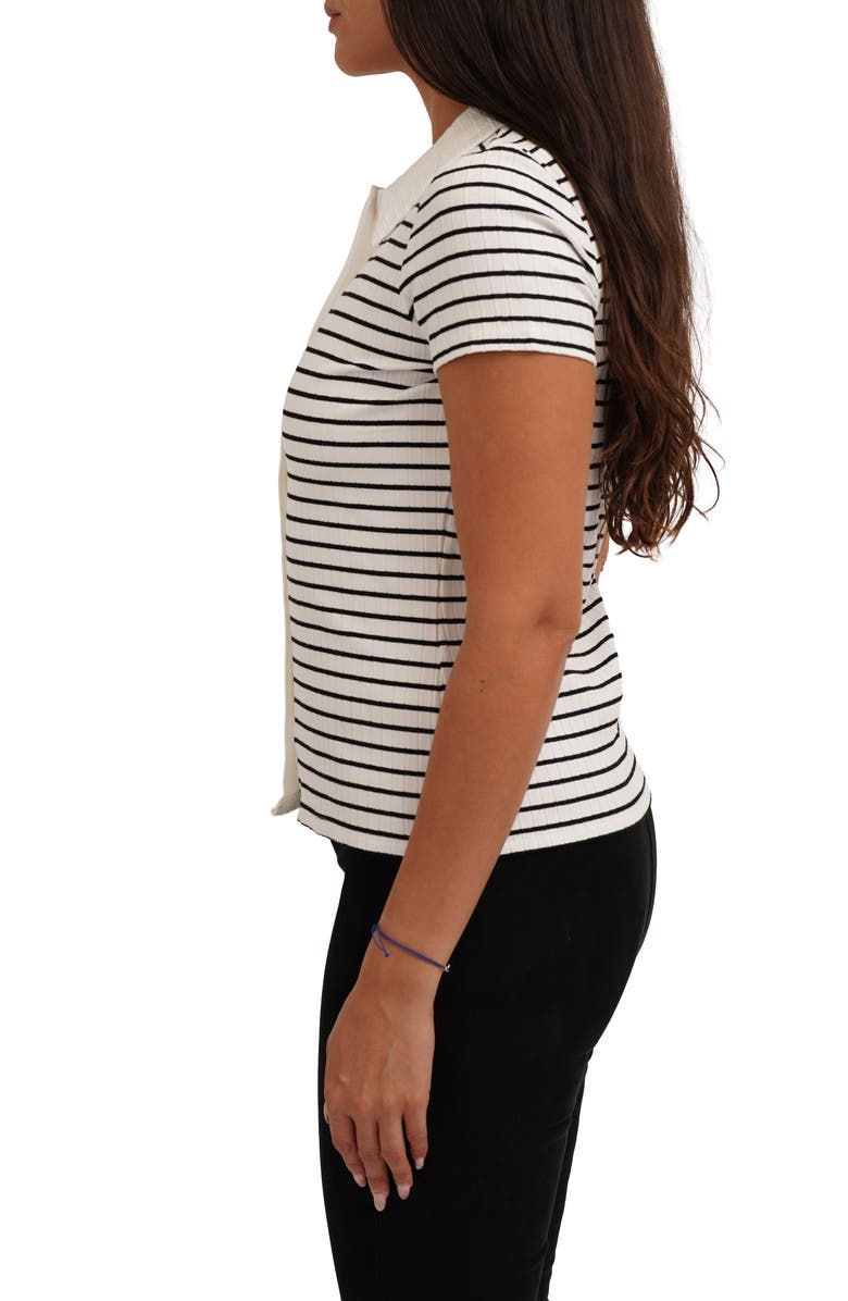 CYRUS Stripe Rib Button-Up Knit Top, Alternate, color, Bone/ Black