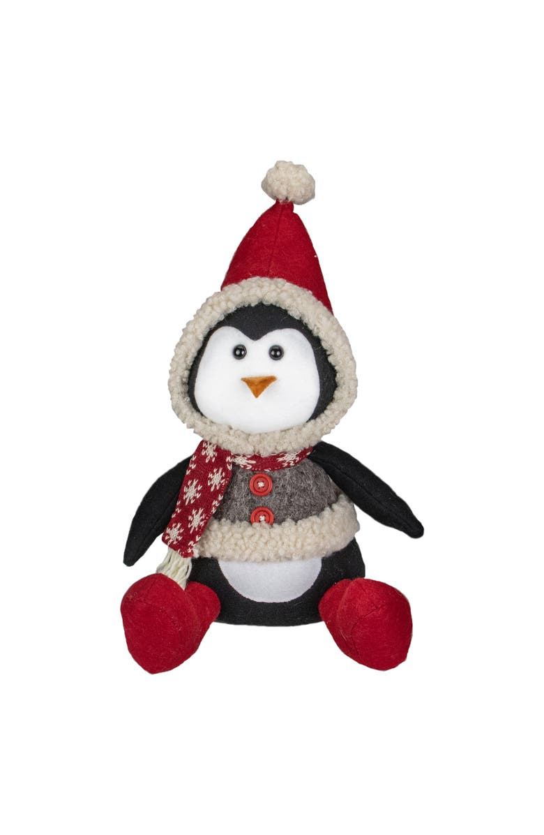 Northlight Sitting Winter Penguin Christmas Figure - 15" Red, White, and Black, Main, color, White