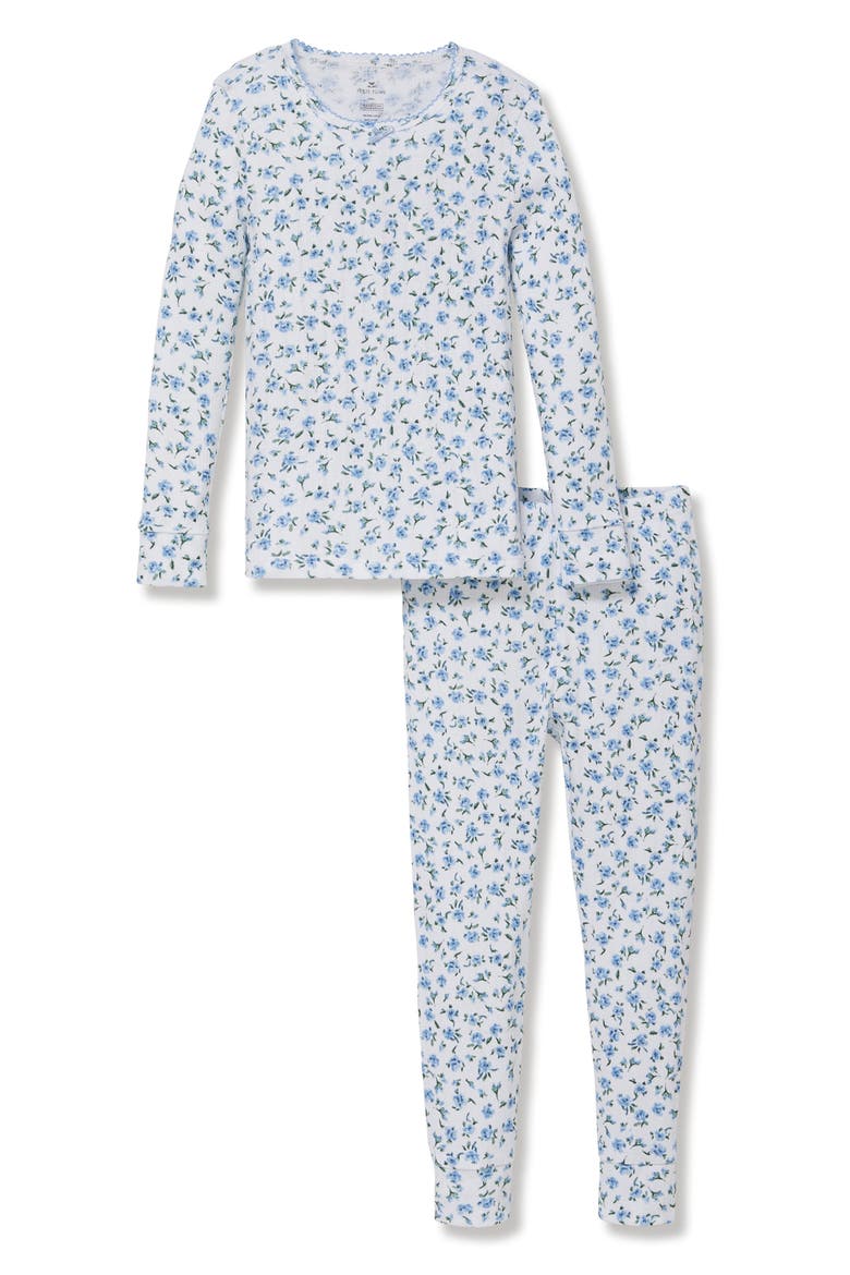 Blue Floral Pointelle Fitted Two-Piece Pajama Set, Main, color, BLUE