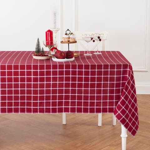 Linen Table Throw - Windowpane, 52" x 52" Inch