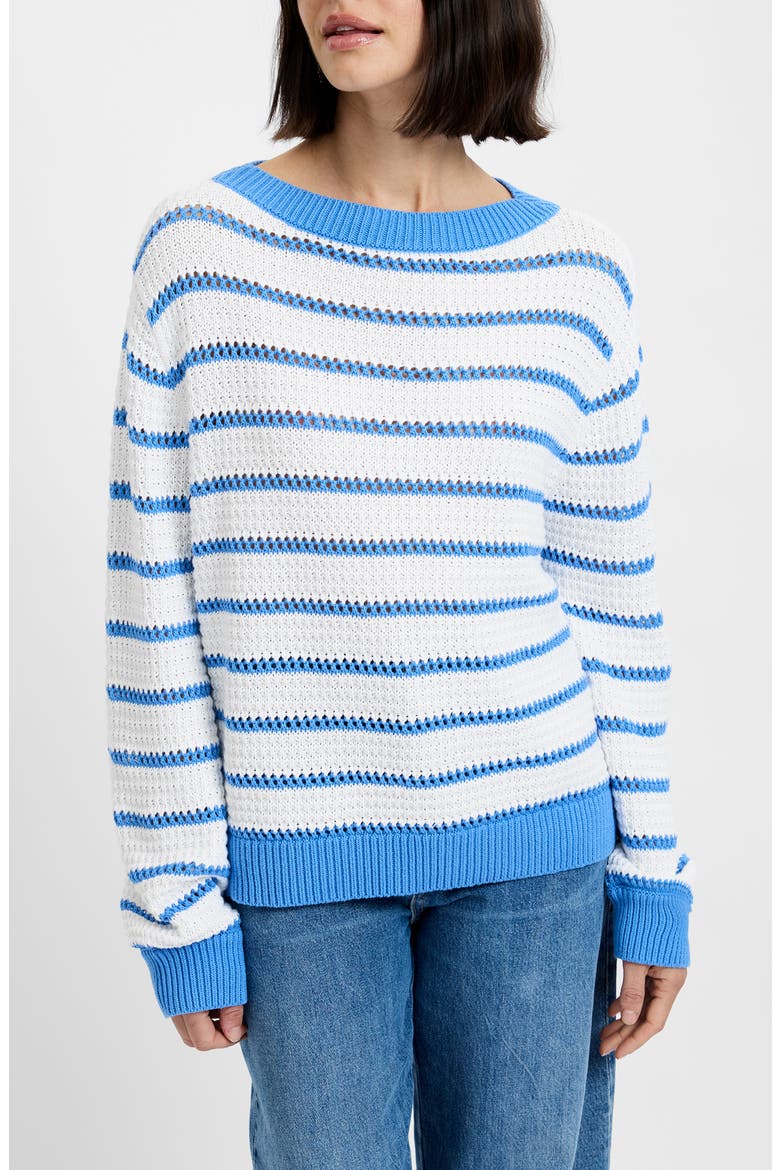 Stripe Open Stitch Cotton Sweater, Main, color, 10-SUMMER WHITE-BLUE HY