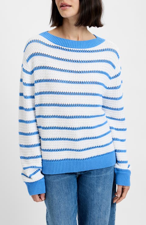 Stripe Open Stitch Cotton Sweater