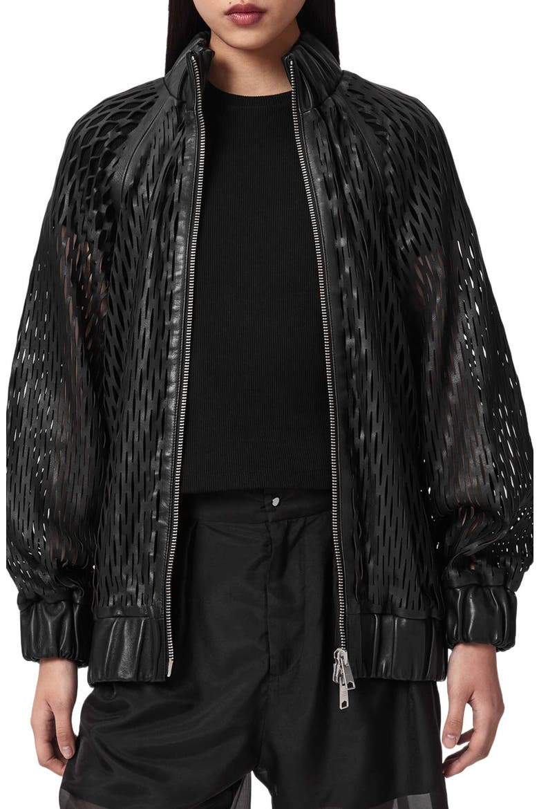 Dual Leather Bomber Jacket, Alternate, color, BLACK