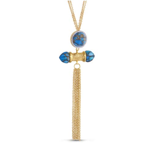 Luvmyjewelry Sunkissed Design Yellow Gold Plated Silver Turquoise Gemstone Diamond Fringe Necklace In 14kt Gold Vermeil On Sterling