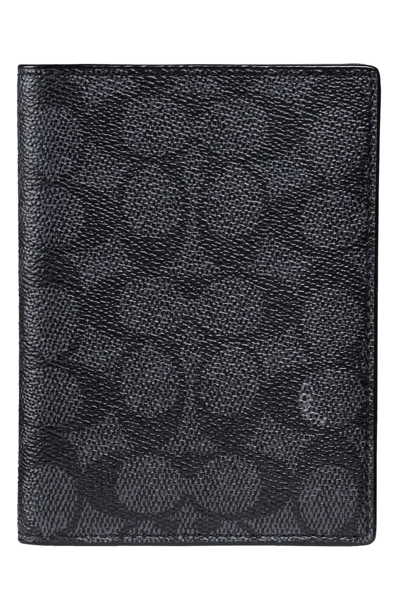 COACH Signature Coated Canvas Passport Case, Main, color,