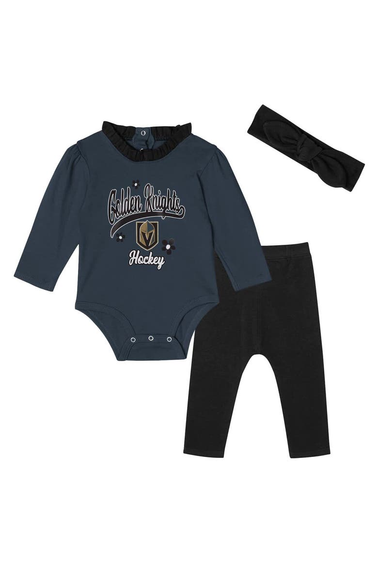 Girls Infant Vegas Golden Knights Rink Queen Long Sleeve 3-Piece Set, Main, color, Charcoal