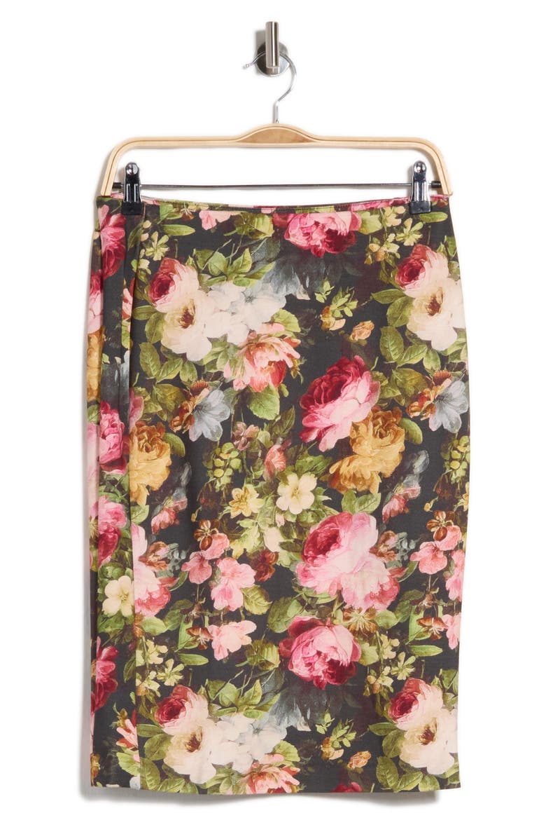 Leopard Print Ponte Knit Pencil Skirt, Alternate, color, FALL FLORAL PRINT
