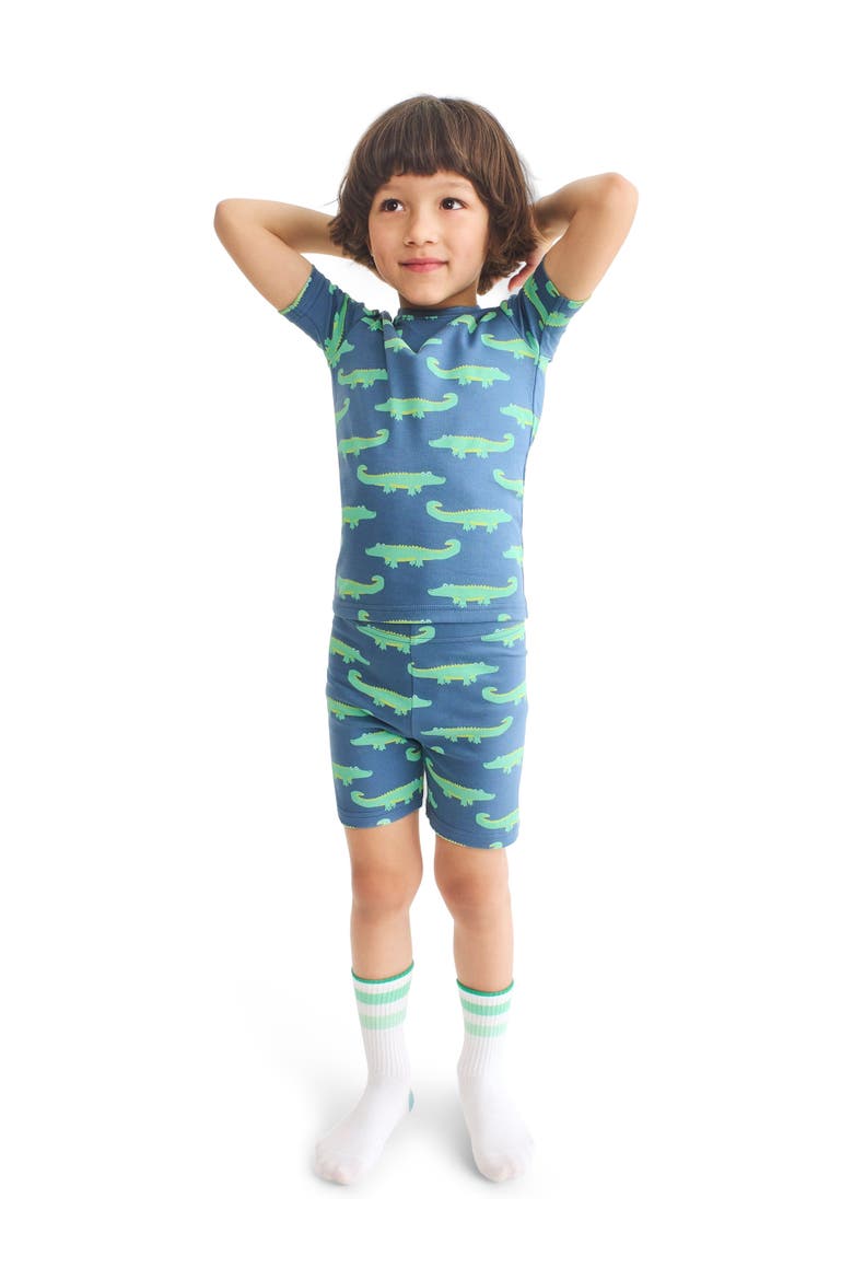 Kids Organic Pj Short In Seasonal Prints, Alternate, color, Moonlight Alligators