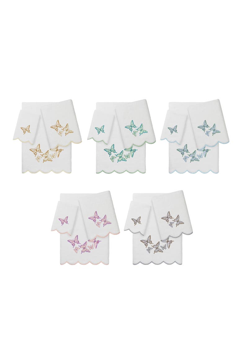 3-Piece Brittney Embroidered Turkish Cotton Towel Set, Alternate, color, WHITE/ BEIGE