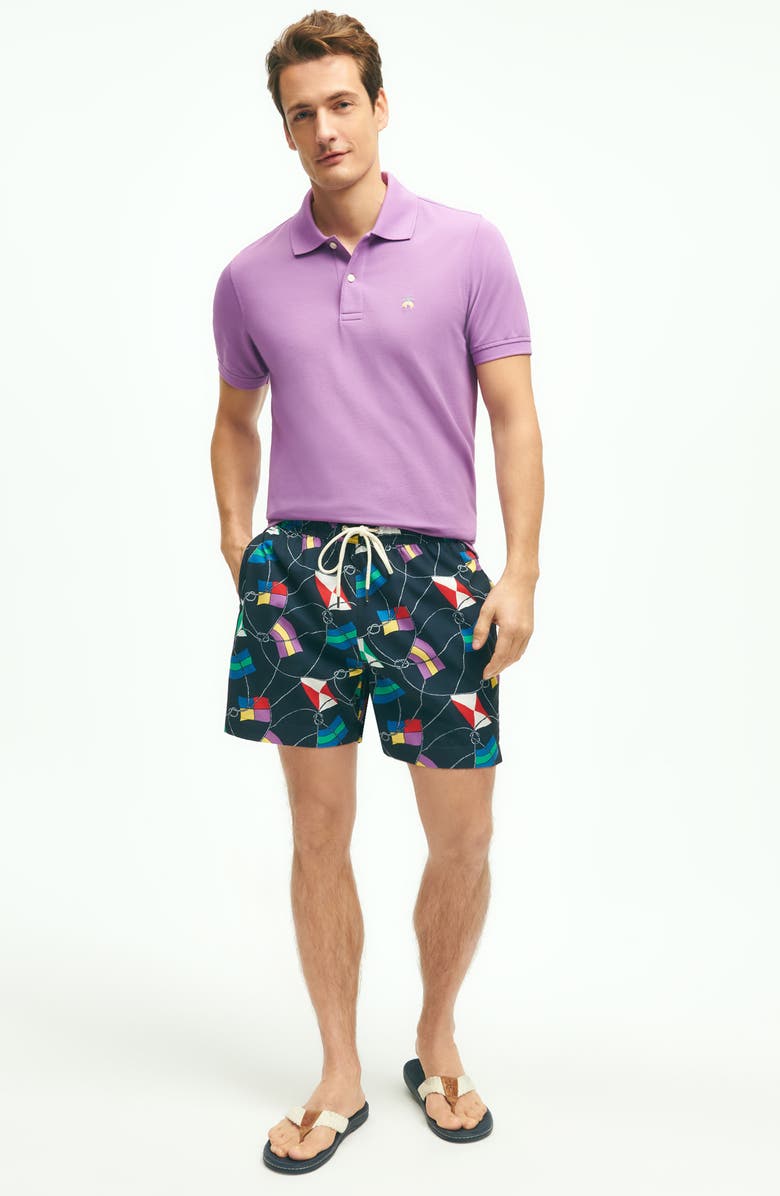 Brooks Brothers Montauk Print Swim Trunks, Alternate, color, Navy Tangled Flag