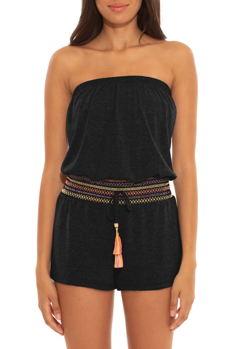 Sunset Smocked Cover-Up Romper, Main, color, BLACK