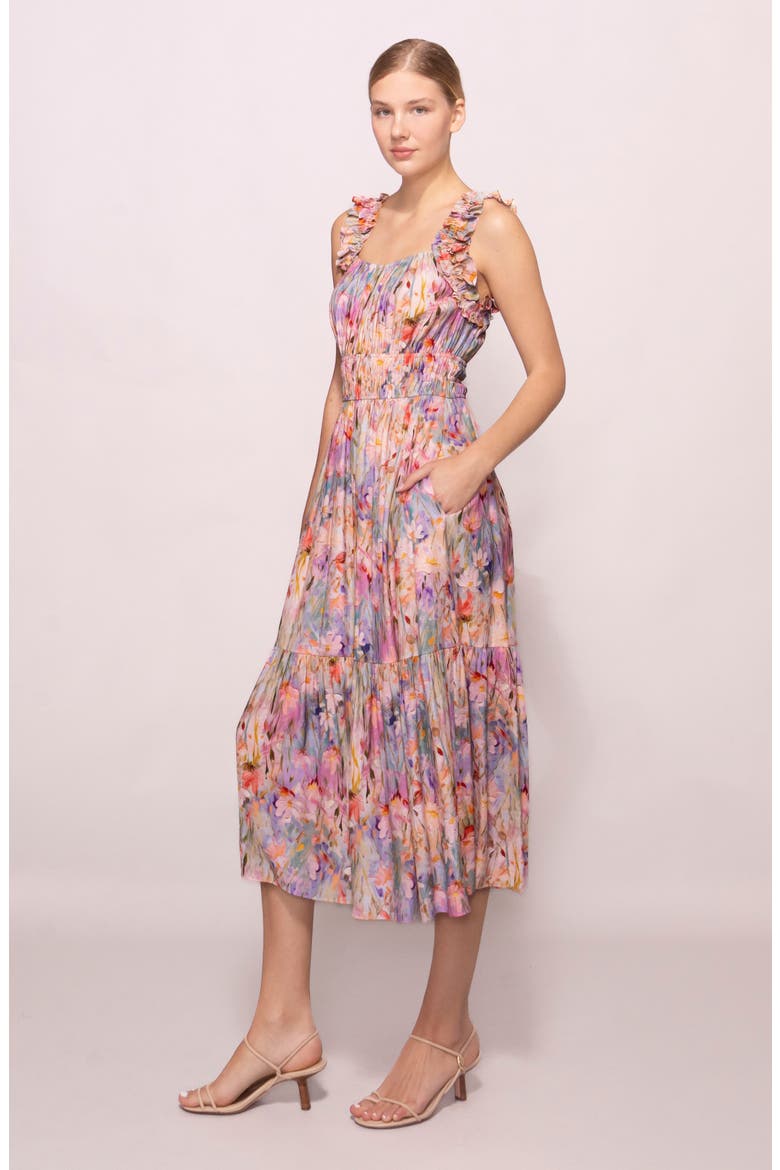 Floral Ruched Tiered Dress, Alternate, color, ABSTRACT MULTI