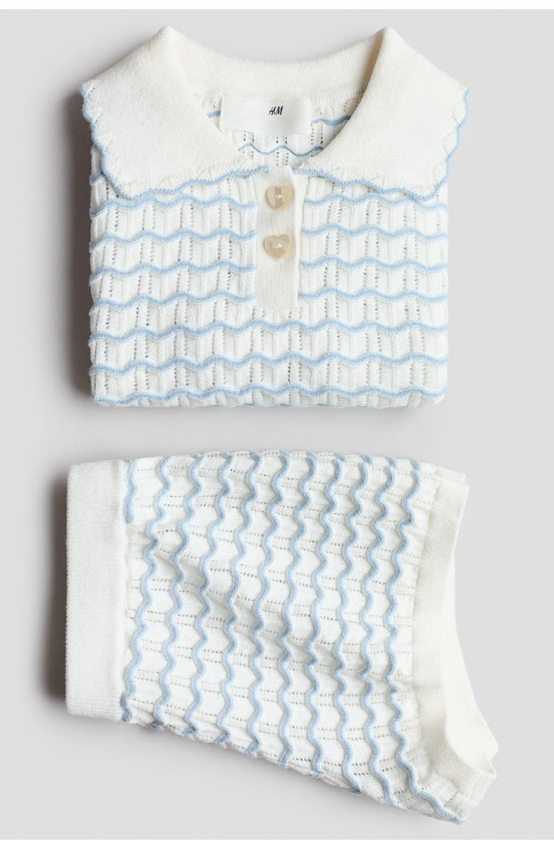 H&M 2-piece pointelle-knit set, Alternate, color, White/Zigzag Pattern