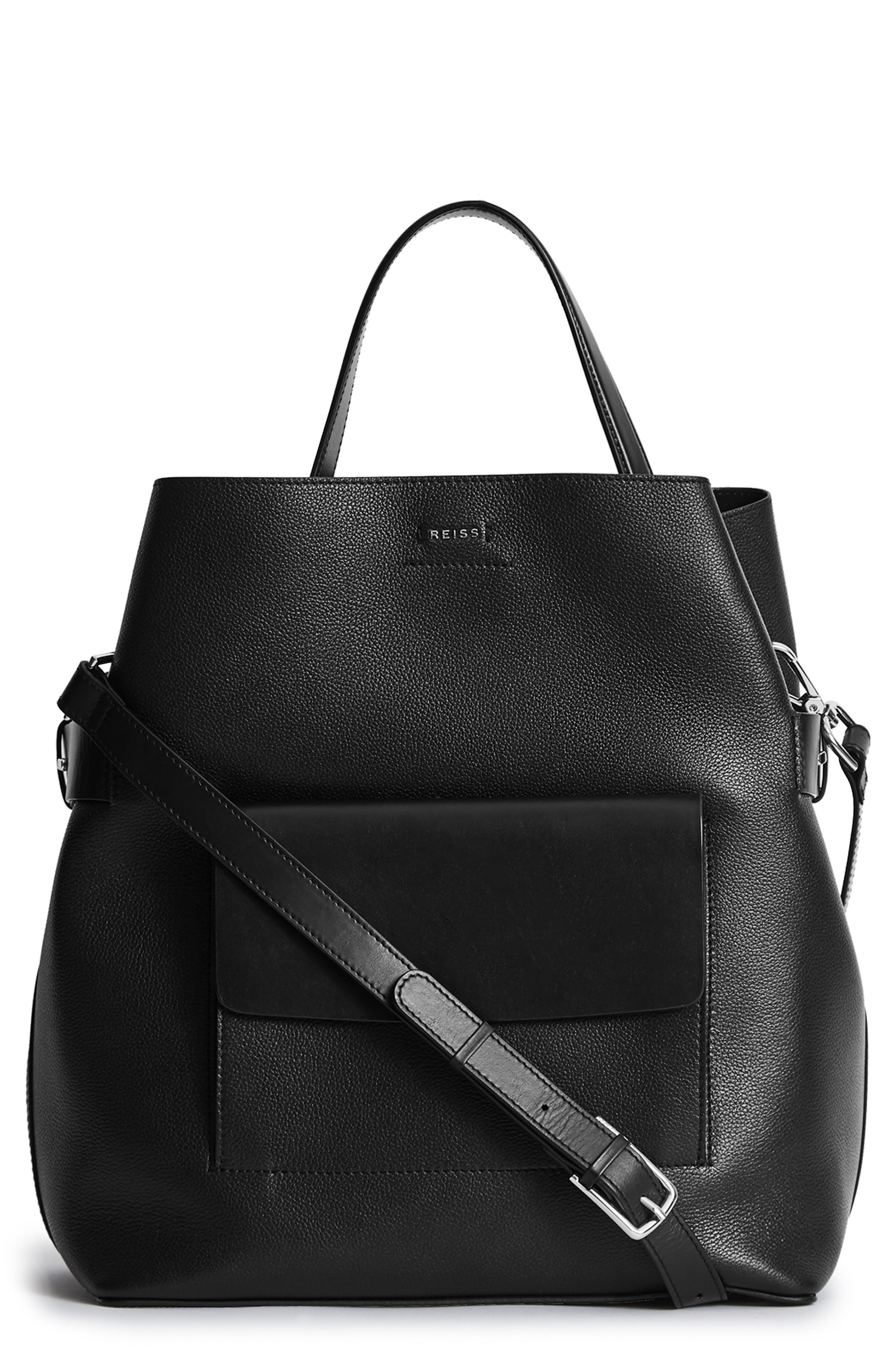 Reiss Freya Leather Bucket Bag, Main, color, 