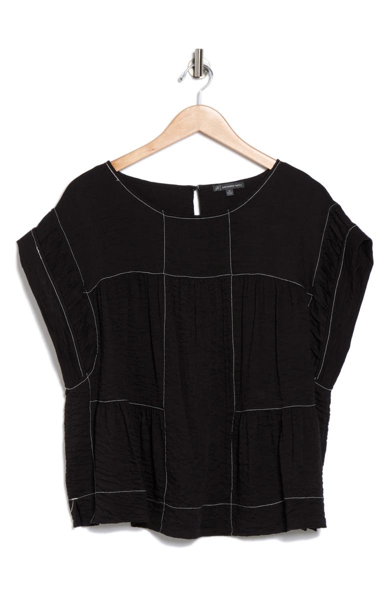 Adrianna Papell Topstitched Crinkled Cap Sleeve Top, Alternate, color, 