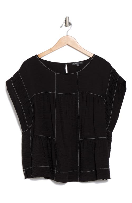 Adrianna Papell Topstitched Crinkled Cap Sleeve Top In Black