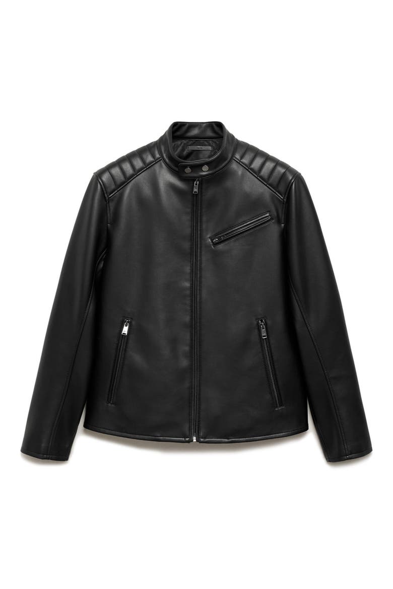 Faux Leather Biker Jacket, Alternate, color, BLACK