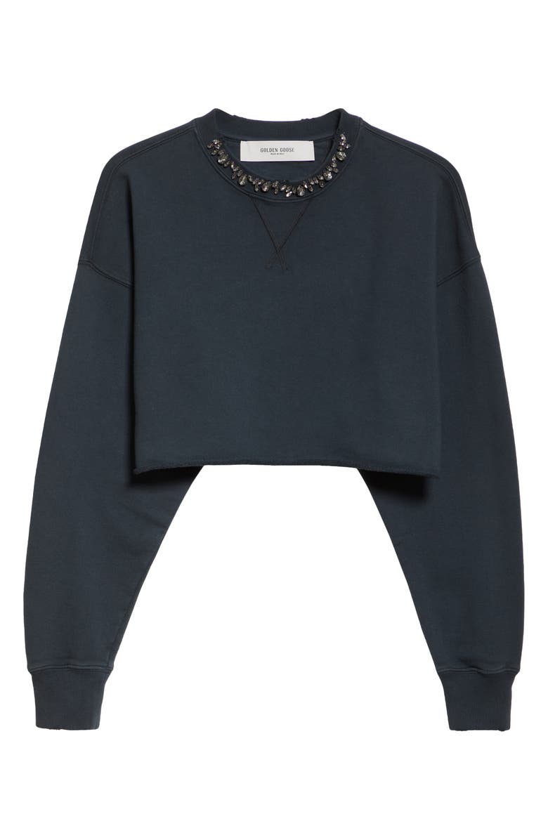 Golden Goose Crystal Embellished Cotton Crop Sweatshirt, Alternate, color, Washed Black