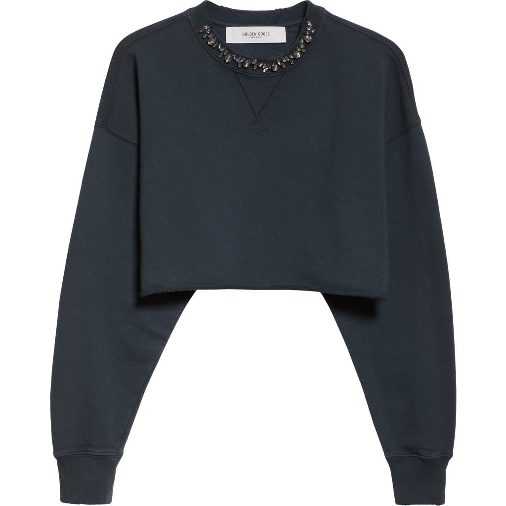 Golden Goose Golden Cropped Crewneck Sweatshirt In Washed Black
