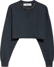 Golden Goose Crystal Embellished Cotton Crop Sweatshirt