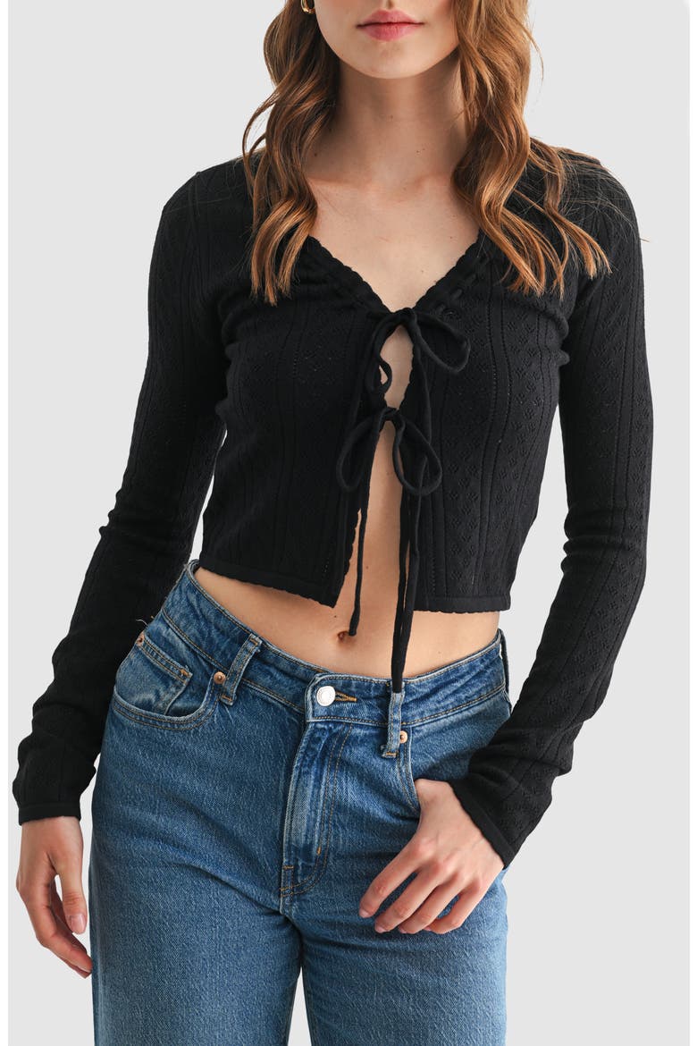Pointelle Cardigan, Main, color, BLACK