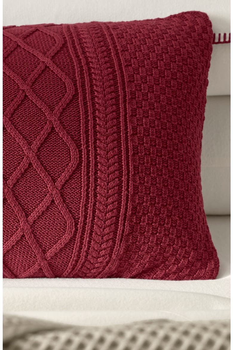Aran Cable Organic Cotton Decorative Pillow, Alternate, color, HOLLY