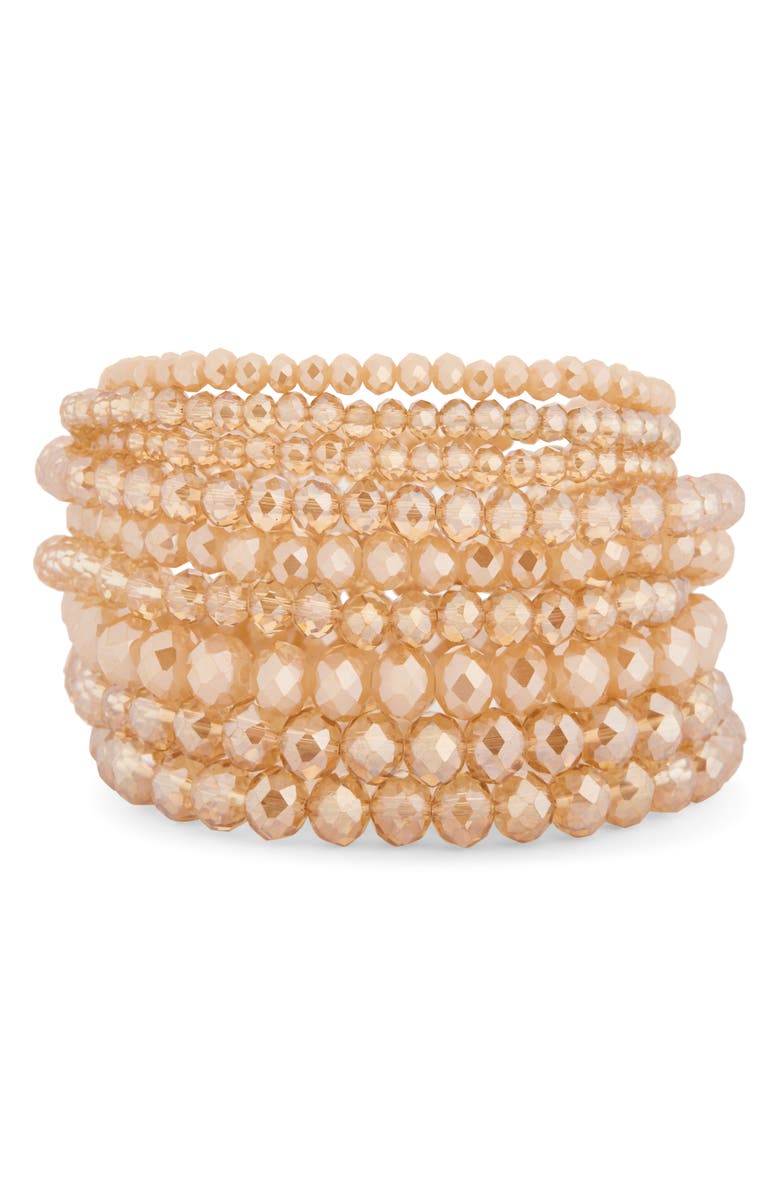 Tasha 7-Pack Beaded Stretch Bracelets, Main, color, Champagne