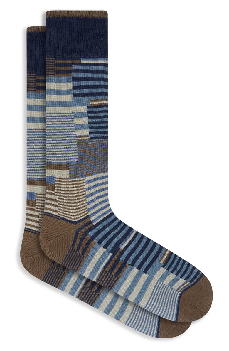 Bugatchi Geo Pattern Mercerized Cotton Blend Dress Socks, Main, color, Mocha