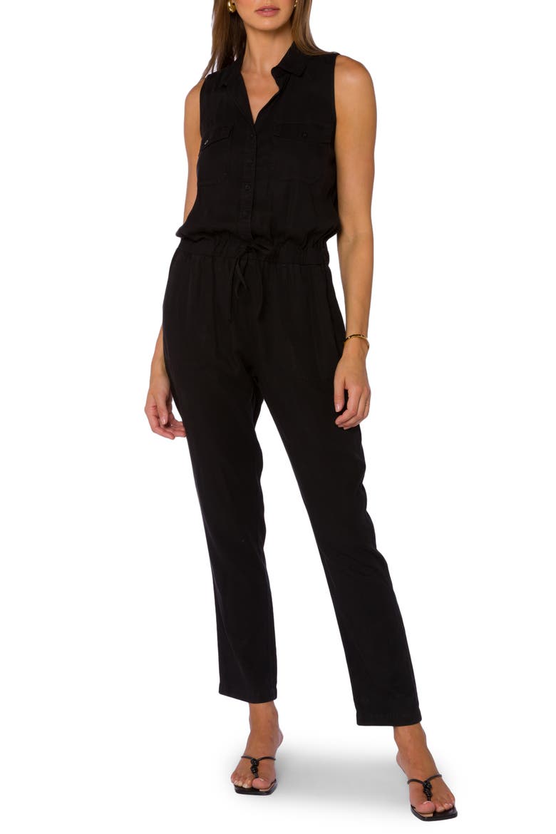 Sleeveless Drawstring Waist Jumpsuit, Main, color, BLACK