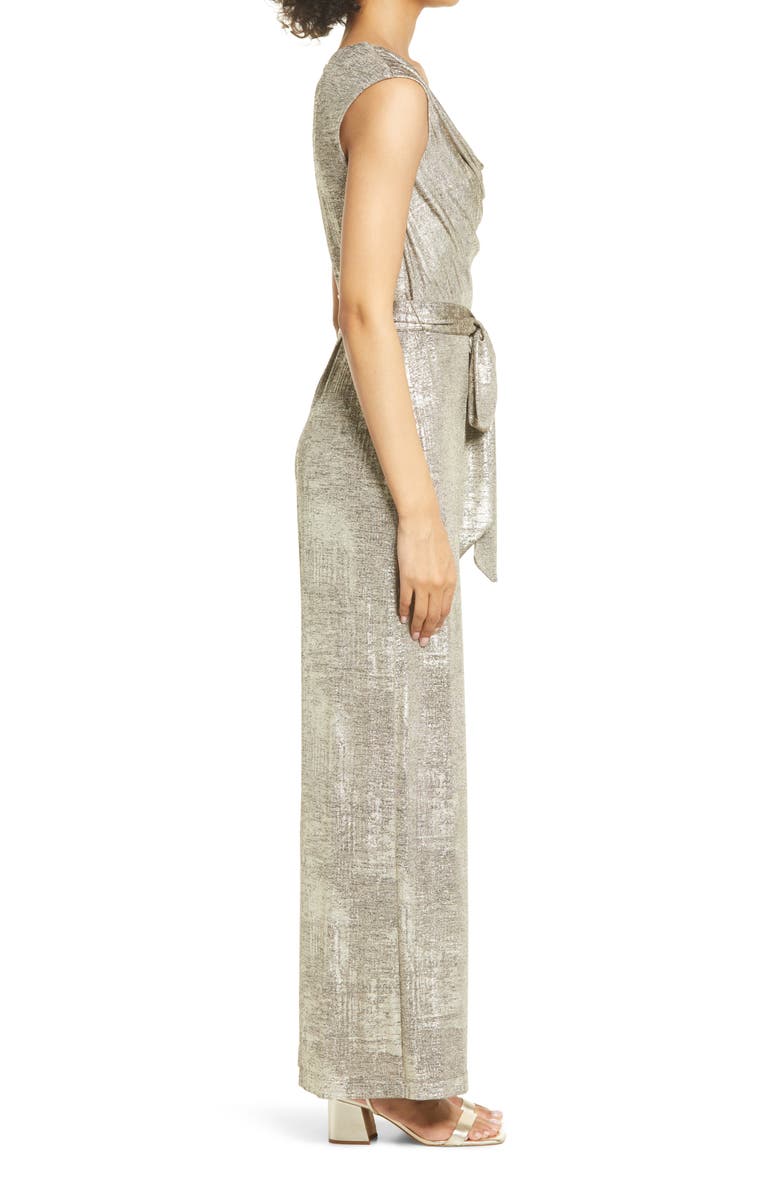 Connected Apparel Metallic Knit Tie Waist Jumpsuit, Alternate, color, 