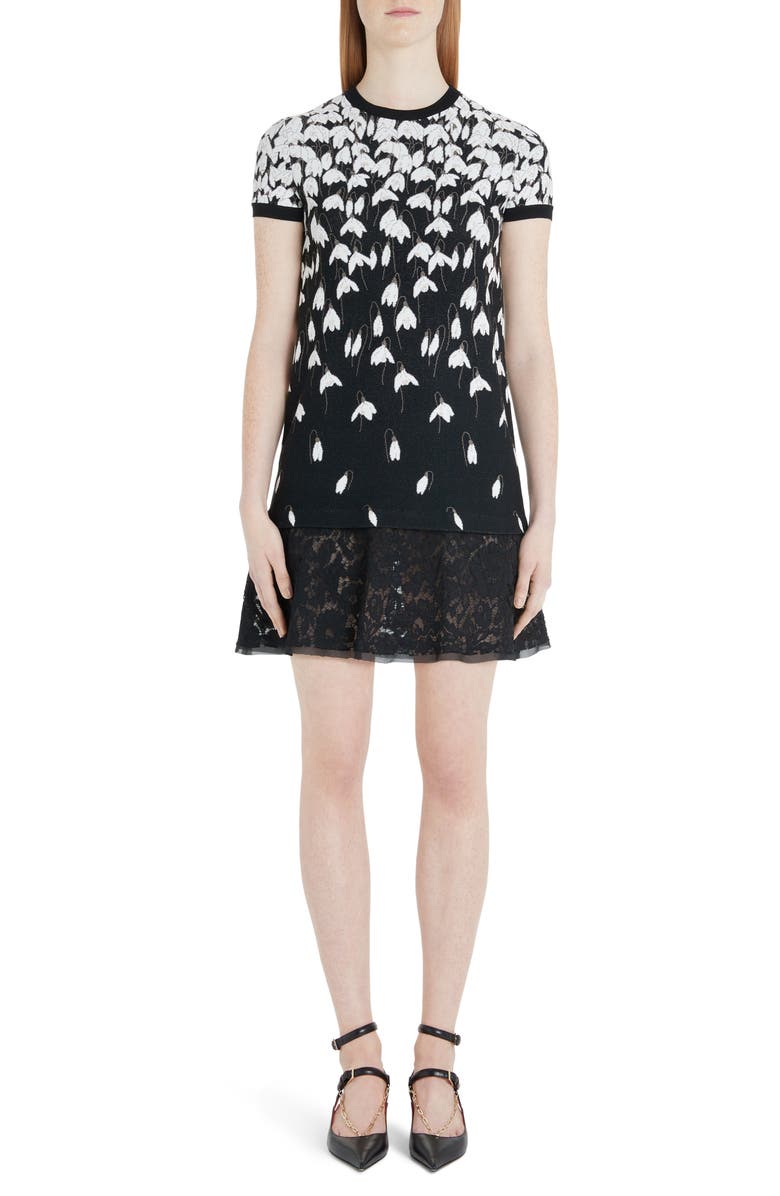 Valentino Bucaneve Lace Hem Jacquard Sweater Minidress, Main, color,