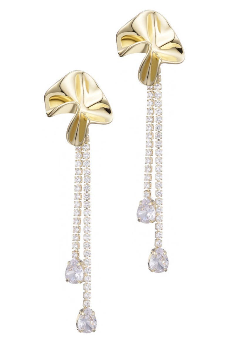 Flower Crystal Drop Earrings, Main, color, GOLD