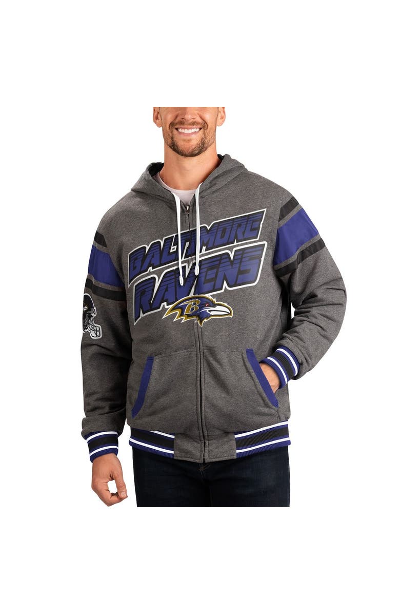 G-III SPORTS BY CARL BANKS Men's G-III Sports by Carl Banks Purple/Gray Baltimore Ravens Extreme Full Back Reversible Hoodie Full-Zip Jacket, Main, color, Purple