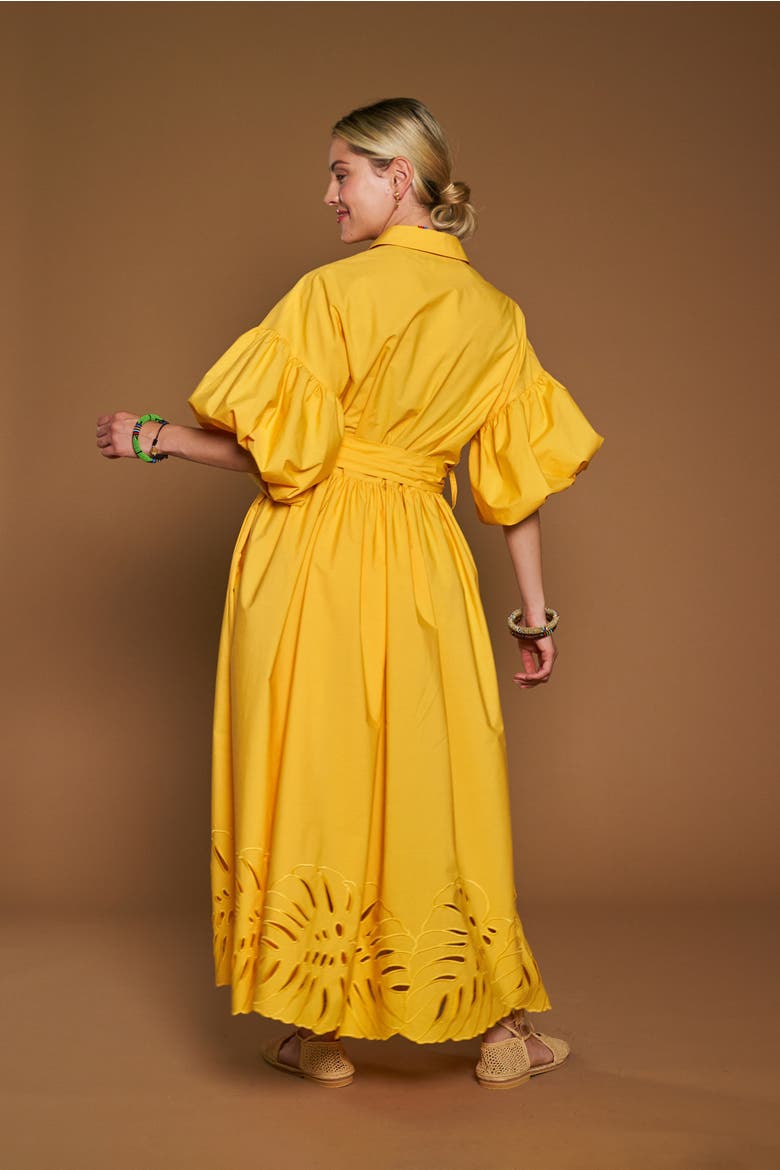 Poplin Dress With Big Leave Embroidery, Alternate, color, Yellow