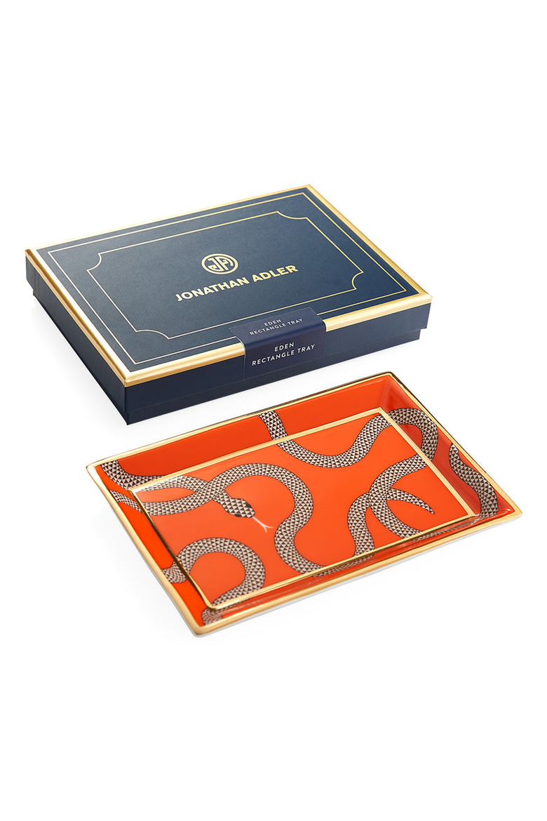 Eden Rectangular Decorative Tray, Alternate, color, Poppy Orange / Gold
