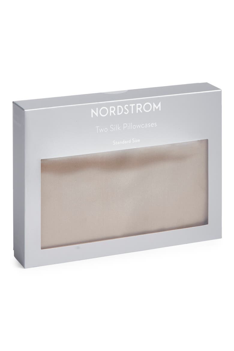 Set of 2 Silk Pillowcases, Alternate, color, TAN THREAD