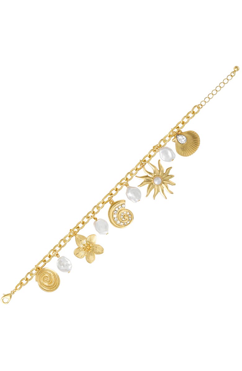 Jessica Simpson Gold-Tone Celestial Charm Bracelet with Imitation Pearls, Adjustable, Alternate, color, Gold