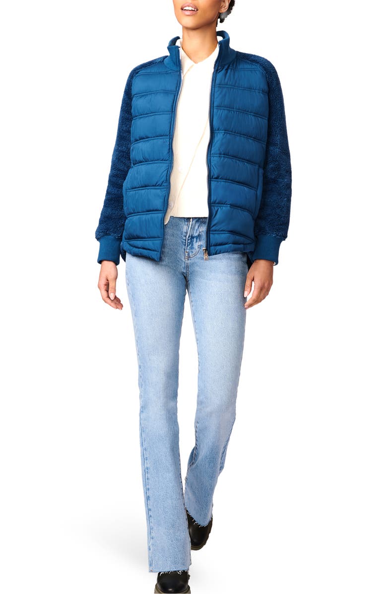 Bernardo Mixed Media Puffer Jacket, Alternate, color, Teal Wing